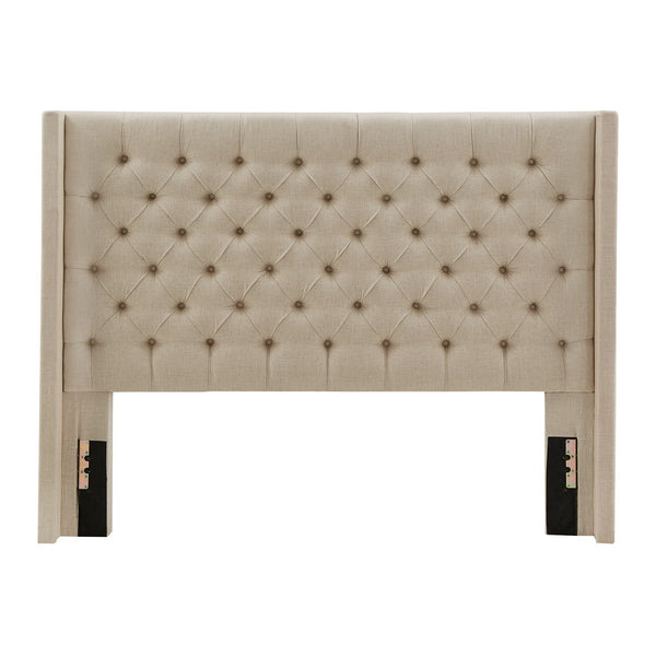 Wingback Button Tufted Upholstered Headboard Elegant Linen Look Bedroom Accent