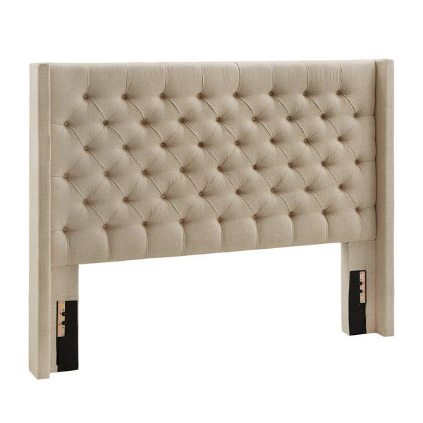 Wingback Button Tufted Upholstered Headboard Elegant Linen Look Bedroom Accent
