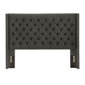 Wingback Button Tufted Upholstered Headboard Elegant Linen Look Bedroom Accent