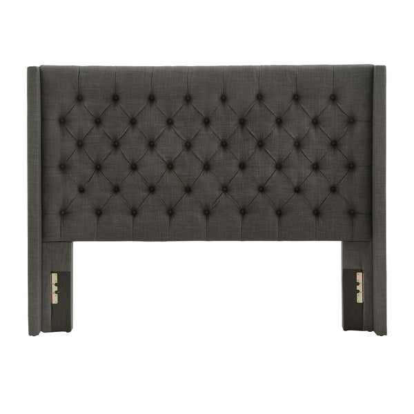 Wingback Button Tufted Upholstered Headboard Elegant Linen Look Bedroom Accent