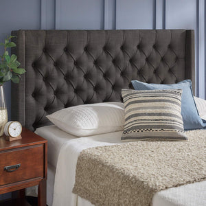 Wingback Button Tufted Upholstered Headboard Elegant Linen Look Bedroom Accent
