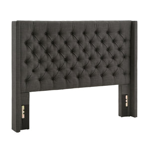 Wingback Button Tufted Upholstered Headboard Elegant Linen Look Bedroom Accent