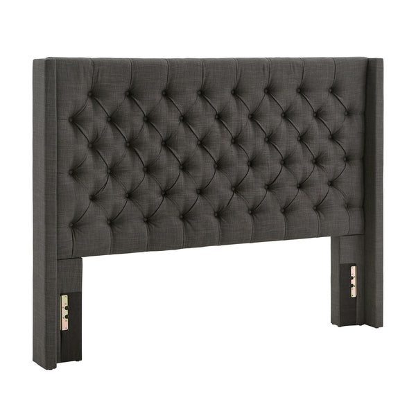 Wingback Button Tufted Upholstered Headboard Elegant Linen Look Bedroom Accent