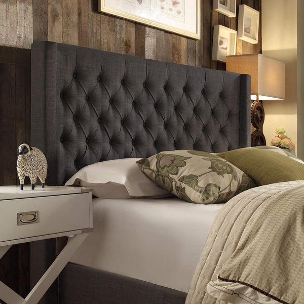 Wingback Button Tufted Upholstered Headboard Elegant Linen Look Bedroom Accent