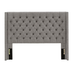 Homelegance Wingback Button Tufted Upholstered Headboard Elegant Linen Look Bedroom Accent Grey Queen E784BQ-1GL(3A)