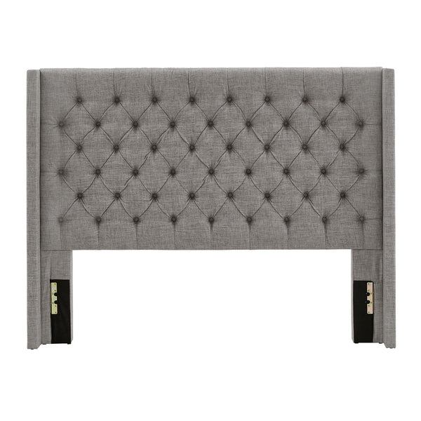 Homelegance Wingback Button Tufted Upholstered Headboard Elegant Linen Look Bedroom Accent Grey Queen E784BQ-1GL(3A)