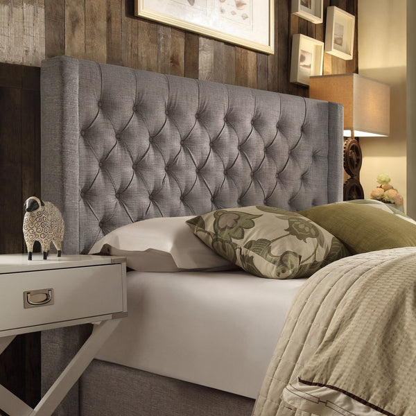 Wingback Button Tufted Upholstered Headboard Elegant Linen Look Bedroom Accent