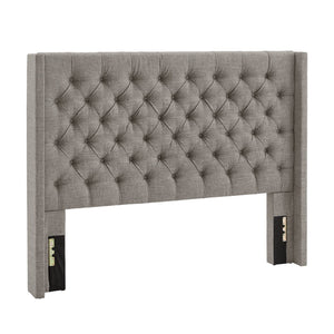 Wingback Button Tufted Upholstered Headboard Elegant Linen Look Bedroom Accent