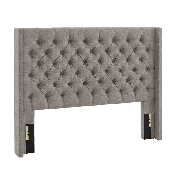 Wingback Button Tufted Upholstered Headboard Elegant Linen Look Bedroom Accent