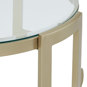 Cava Round Glass Top Coffee Table Gold Geometric Iron Frame Living Room