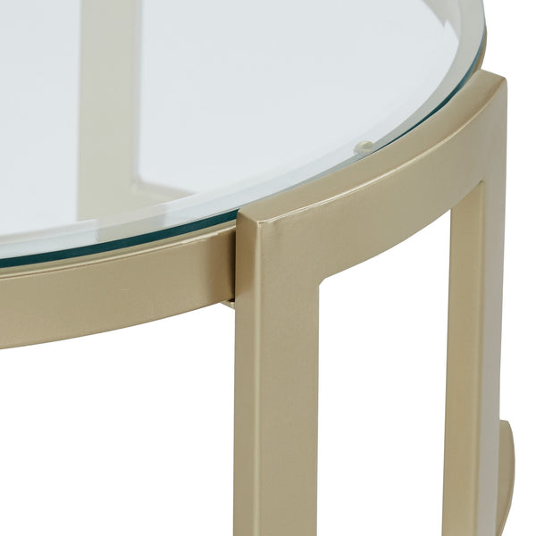 Cava Round Glass Top Coffee Table Gold Geometric Iron Frame Living Room