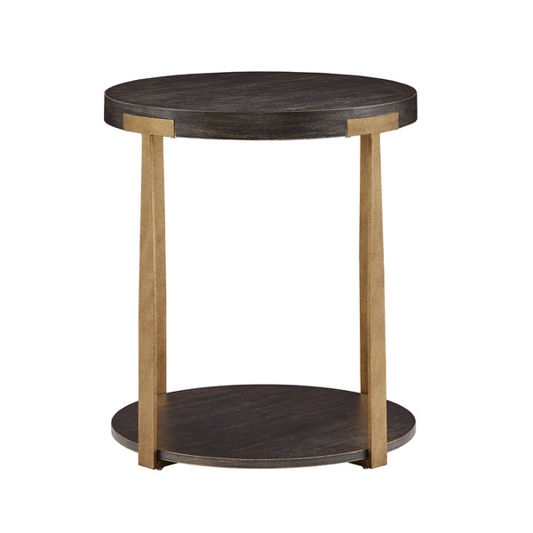 Homelegance Round Birch Veneer End Table with Iron Legs and Lower Shelf Storage E799ES-04