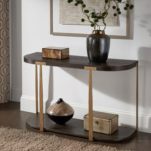 Ario Espresso Iron Frame Console Table with Birch Veneer Shelf for Entryway
