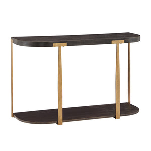 Ario Espresso Iron Frame Console Table with Birch Veneer Shelf for Entryway