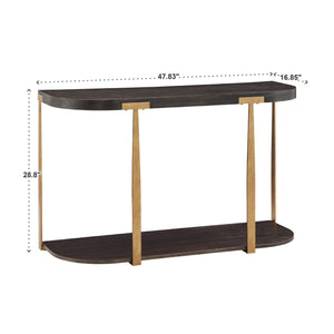 Ario Espresso Iron Frame Console Table with Birch Veneer Shelf for Entryway