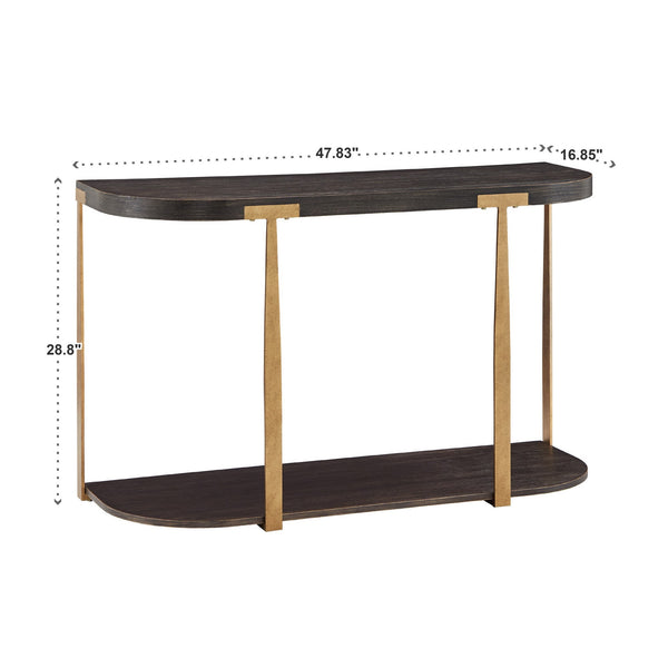 Ario Espresso Iron Frame Console Table with Birch Veneer Shelf for Entryway