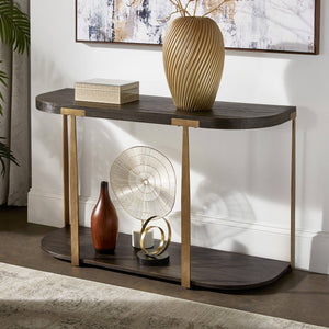 Ario Espresso Iron Frame Console Table with Birch Veneer Shelf for Entryway