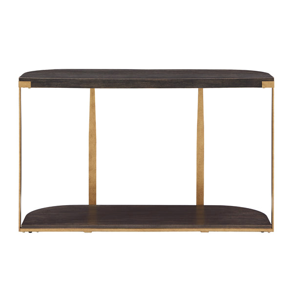 Ario Espresso Iron Frame Console Table with Birch Veneer Shelf for Entryway