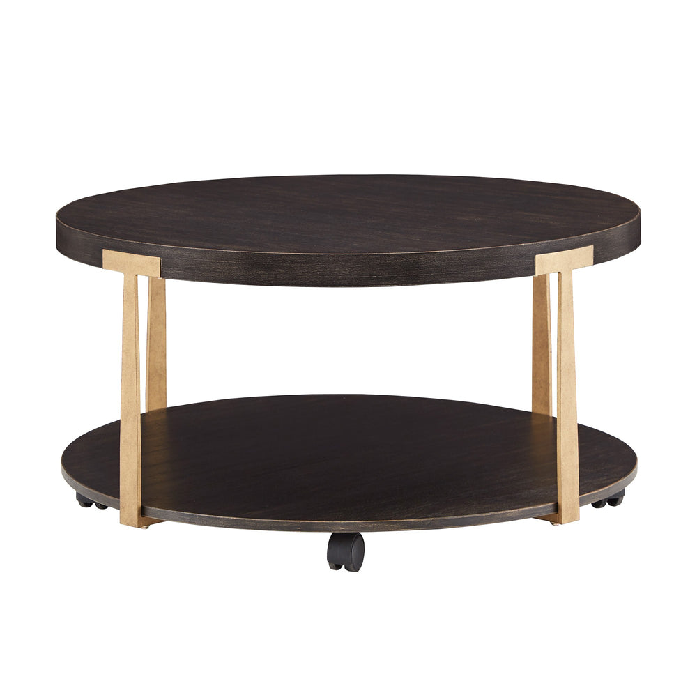 Homelegance Round Espresso Veneer Coffee Table with Iron Frame and Caster Wheels E799ES-30
