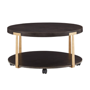 Homelegance Round Espresso Veneer Coffee Table with Iron Frame and Caster Wheels E799ES-30