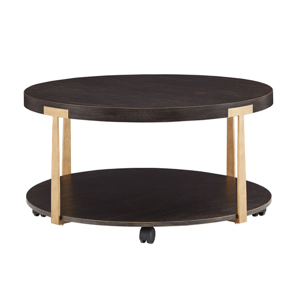 Homelegance Round Espresso Veneer Coffee Table with Iron Frame and Caster Wheels E799ES-30