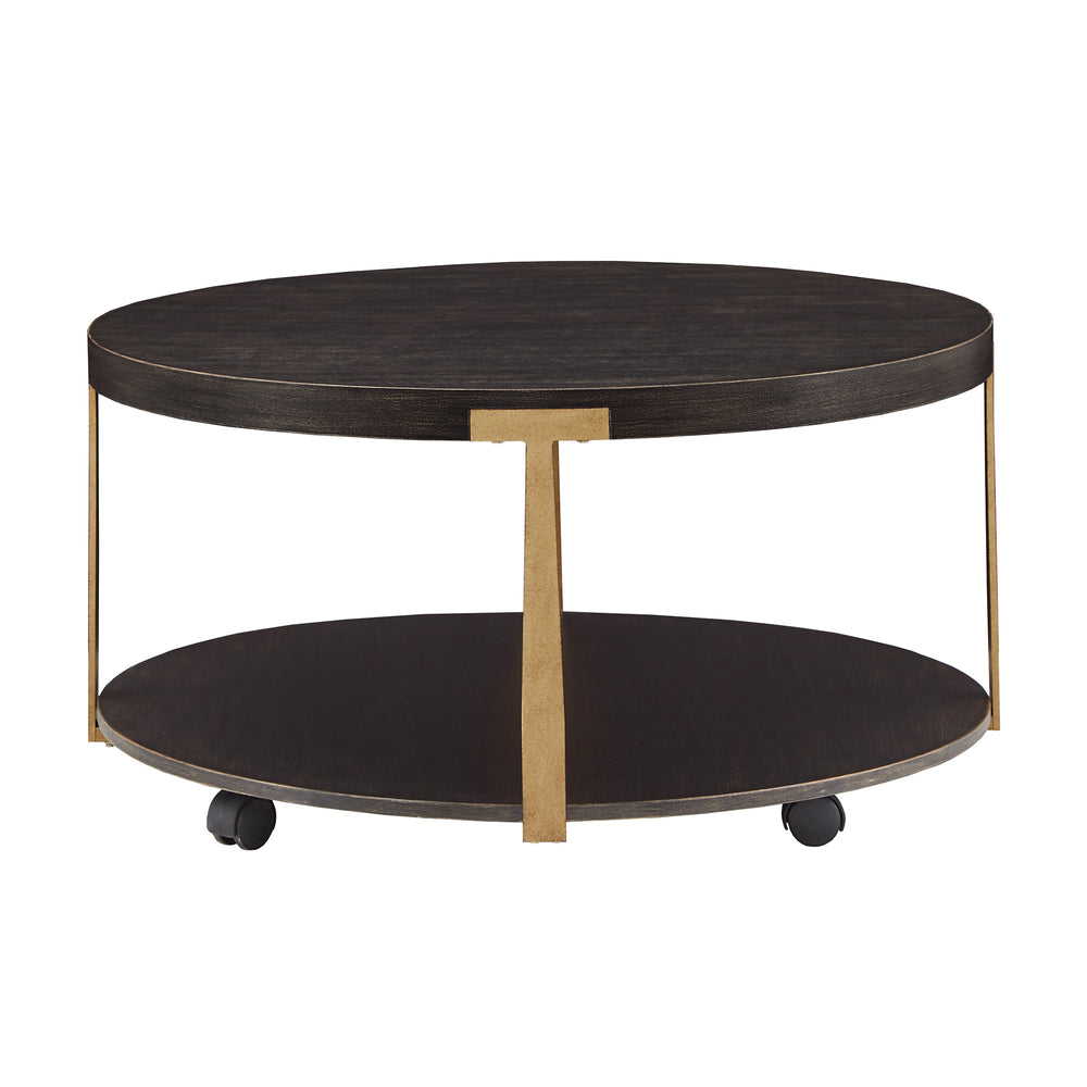 Homelegance Round Espresso Veneer Coffee Table with Iron Frame and Caster Wheels E799ES-30