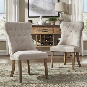 Malkin Button Tufted Linen Accent Chair with Rubberwood Legs for Living or Dining Room