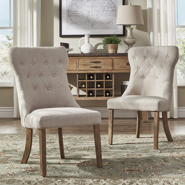 Malkin Button Tufted Linen Accent Chair with Rubberwood Legs for Living or Dining Room