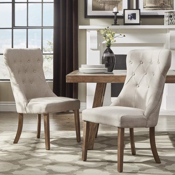 Malkin Button Tufted Linen Accent Chair with Rubberwood Legs for Living or Dining Room