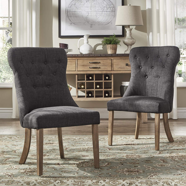 Malkin Button Tufted Linen Accent Chair with Rubberwood Legs for Living or Dining Room