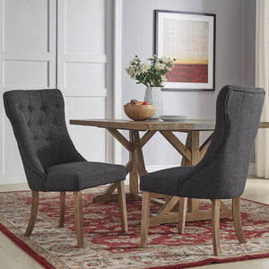 Malkin Button Tufted Linen Accent Chair with Rubberwood Legs for Living or Dining Room