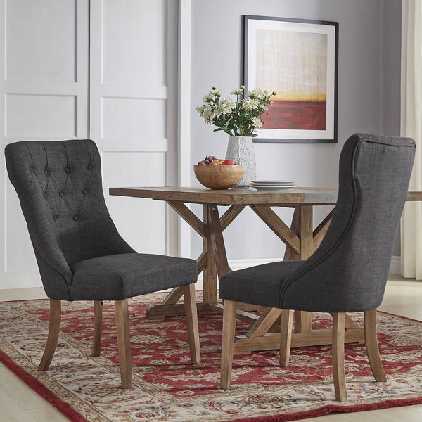 Malkin Button Tufted Linen Accent Chair with Rubberwood Legs for Living or Dining Room