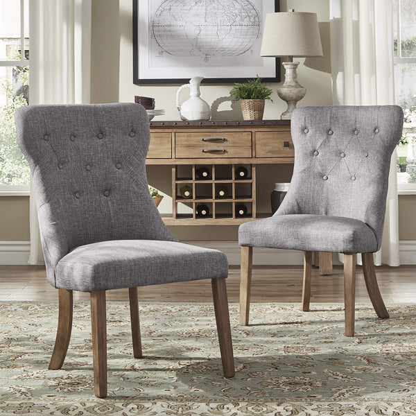 Malkin Button Tufted Linen Accent Chair with Rubberwood Legs for Living or Dining Room