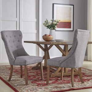 Malkin Button Tufted Linen Accent Chair with Rubberwood Legs for Living or Dining Room