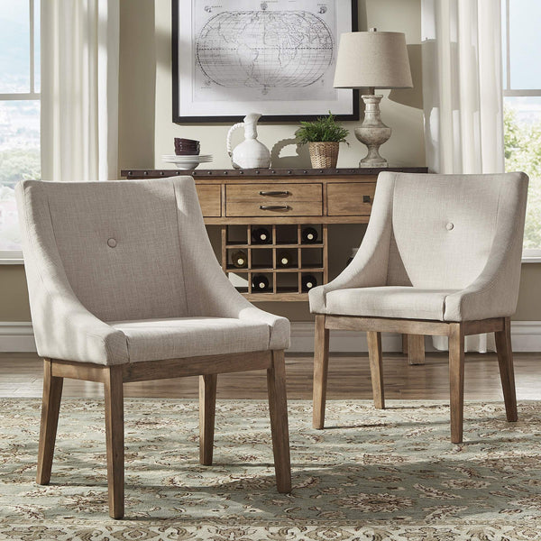 Malkin Slope Arm Button Tufted Upholstered Dining Chair with Rubberwood Legs Mid-century