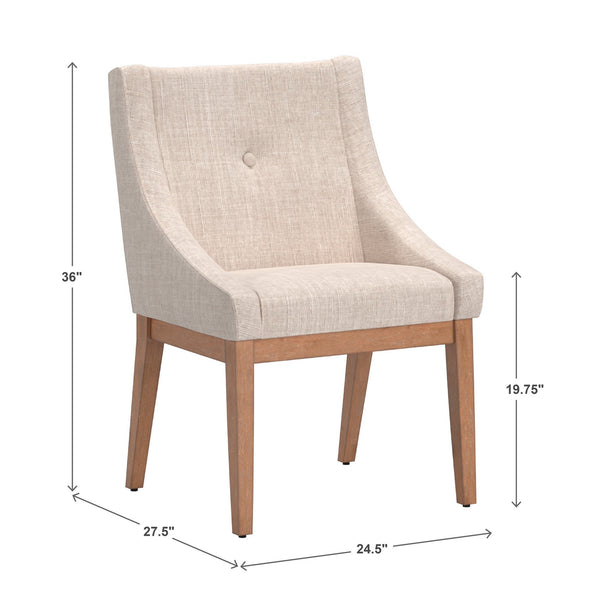Malkin Slope Arm Button Tufted Upholstered Dining Chair with Rubberwood Legs Mid-century