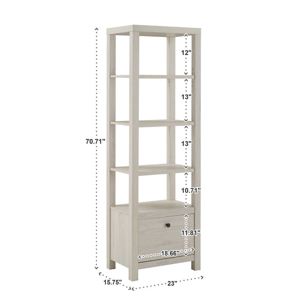 Seabrook Antique White Bookcase with Drawer Open Shelving Vintage Style