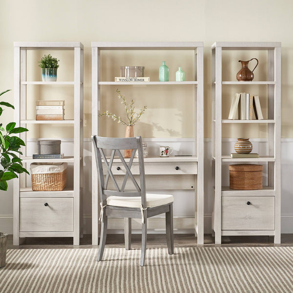 Seabrook Antique White Bookcase with Drawer Open Shelving Vintage Style