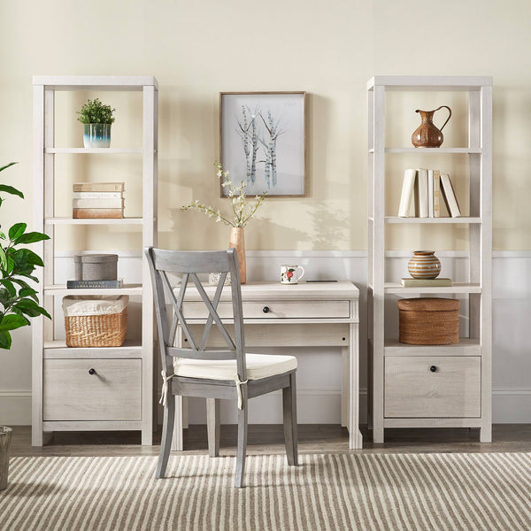Seabrook Antique White Bookcase with Drawer Open Shelving Vintage Style