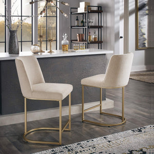 Klimt Upholstered Counter Stool Set with Gold Metal Base for Kitchen Bar Seating