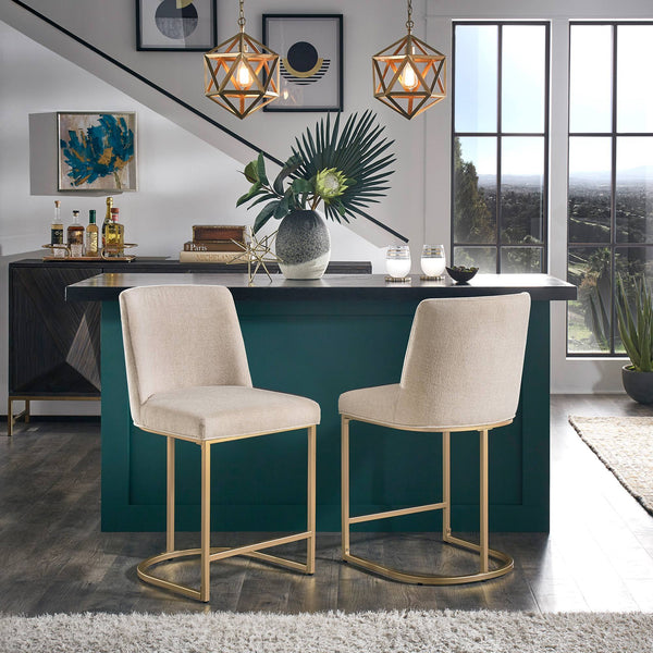 Klimt Upholstered Counter Stool Set with Gold Metal Base for Kitchen Bar Seating