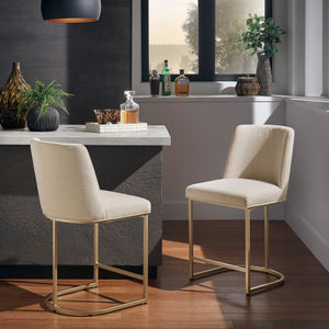 Klimt Upholstered Counter Stool Set with Gold Metal Base for Kitchen Bar Seating