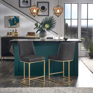 Klimt Upholstered Counter Stool Set with Gold Metal Base for Kitchen Bar Seating
