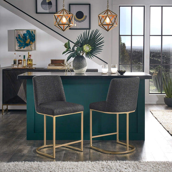 Klimt Upholstered Counter Stool Set with Gold Metal Base for Kitchen Bar Seating