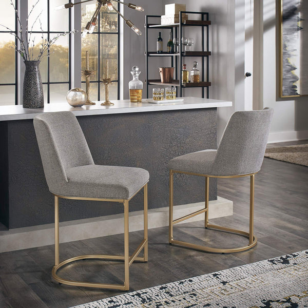 Klimt Upholstered Counter Stool Set with Gold Metal Base for Kitchen Bar Seating