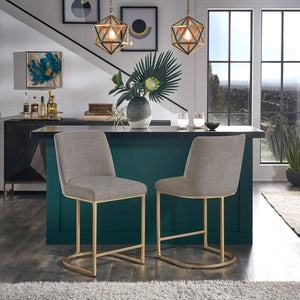 Klimt Upholstered Counter Stool Set with Gold Metal Base for Kitchen Bar Seating