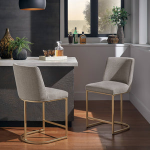 Klimt Upholstered Counter Stool Set with Gold Metal Base for Kitchen Bar Seating