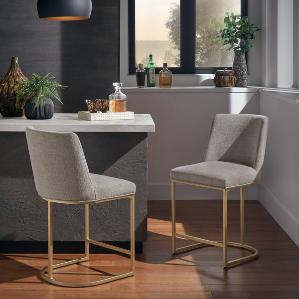 Klimt Upholstered Counter Stool Set with Gold Metal Base for Kitchen Bar Seating