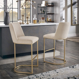 Klimt Upholstered Barstools Set of 2 with Gold Metal Base for Kitchen Island Seating