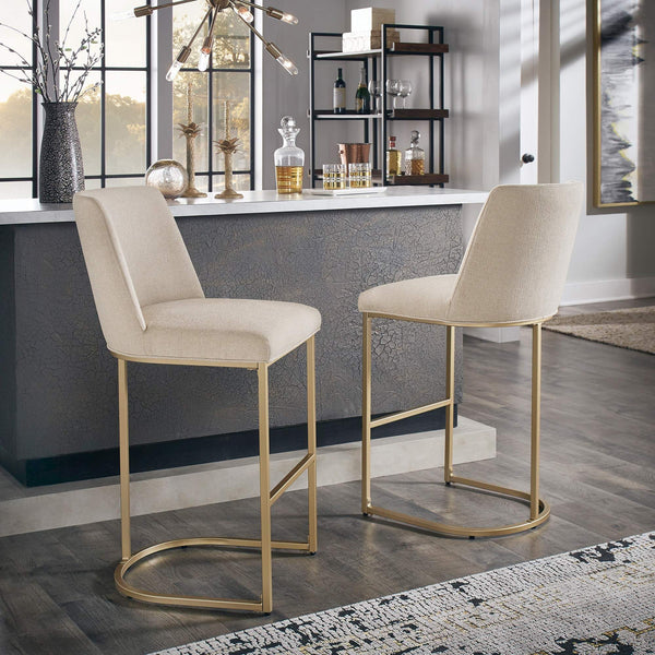 Klimt Upholstered Barstools Set of 2 with Gold Metal Base for Kitchen Island Seating